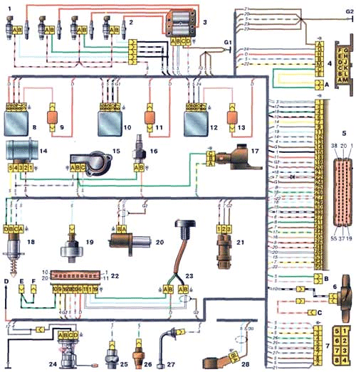 Схема системы упр. двиг. (Россия) контроллер M1.5.4 ЛАДА 2110 (ВАЗ 2110) 